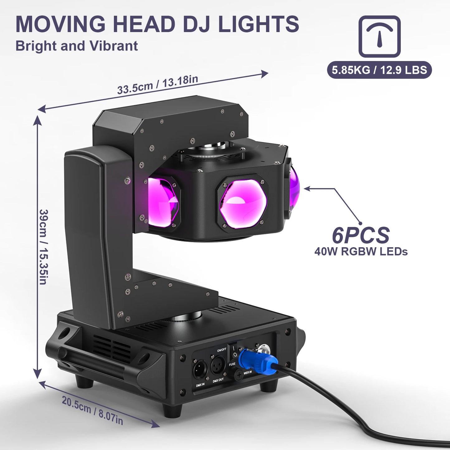 Moving Head DJ Verlichting – Podiumlamp – Disco Licht – Party Lamp – LED Beam Licht – Set van 2 EU Plug – 240W RGBW LED – 360° Draaibaar Met DMX512 - QUORE