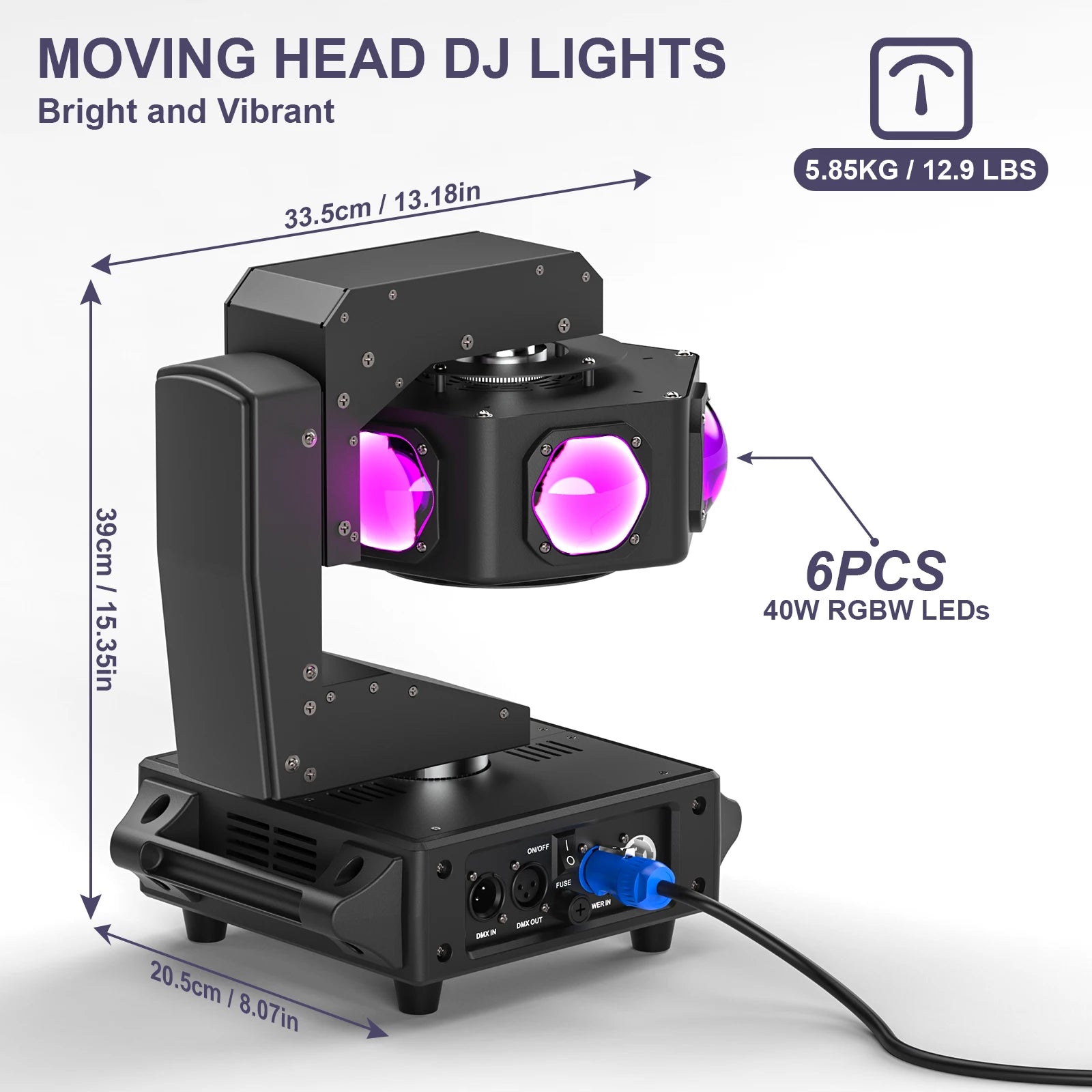 Moving Head DJ Verlichting – Podiumlamp – Disco Licht – Party Lamp – LED Beam Licht – Set van 2 EU Plug – 240W RGBW LED – 360° Draaibaar Met DMX512 - QUORE