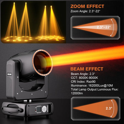 Moving Head Light – Beam Spotlight – DJ Verlichting – Podiumlamp – Discotheek Licht – 295W Ultrahelder – 540° Pan 270° Tilt – EU Stekker 2 Stuks