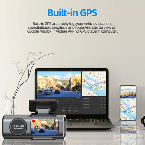 Dashcam voor Auto - 4K Dashcam - Dual Lens - 170° Groothoek - GPS - WiFi - Nachtvisie - 24H Parkeermodus - G-Sensor - 128GB Geheugenkaart inbegrepen - Alleen 4K Dashcam - Zwart