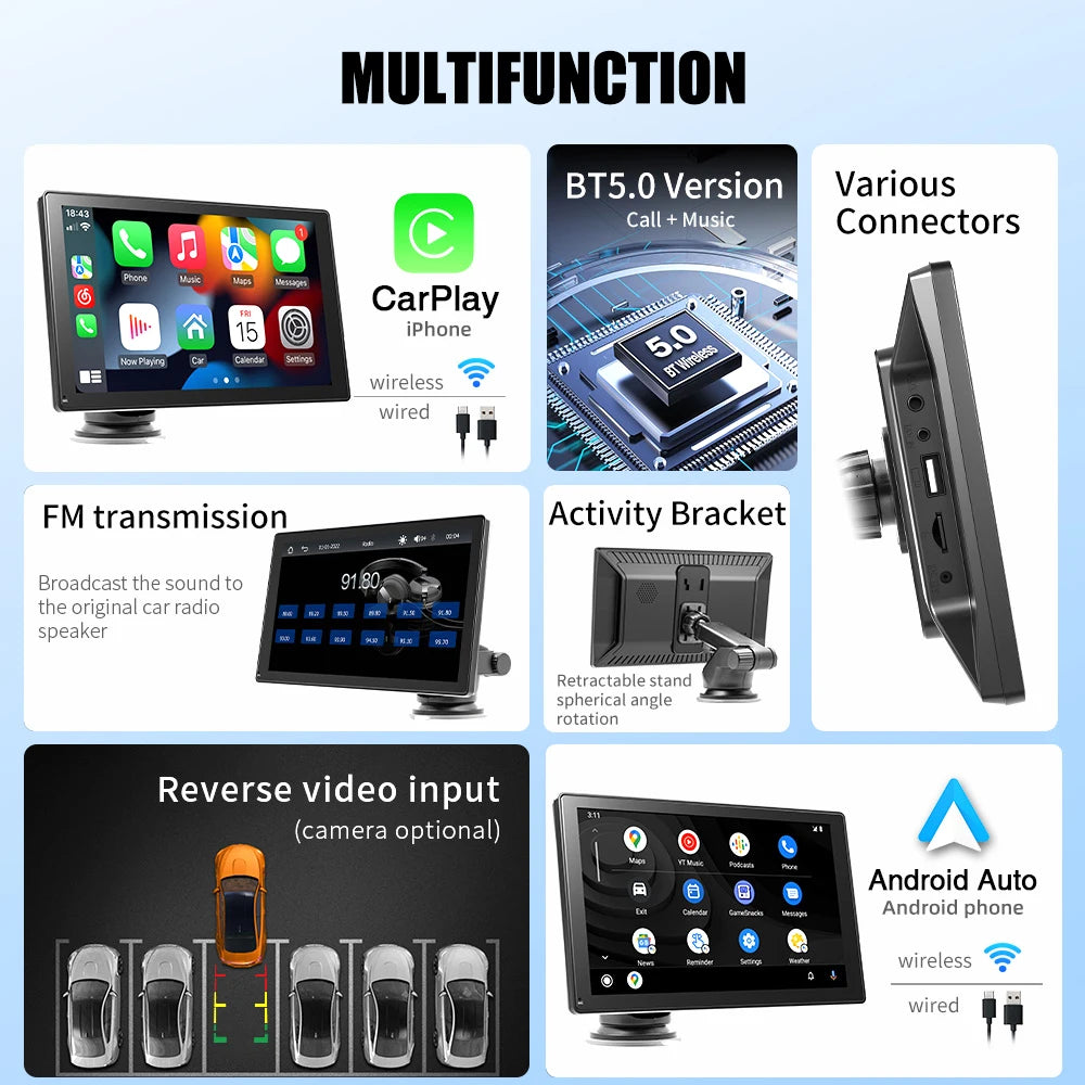 Navigatiesysteem Auto - 9 Inch - Touchscreen - Apple Carplay & Android Auto (Draadloos) - Carplay Scherm - Autoradio - Inclusief Achteruitrijcamera - QUORE