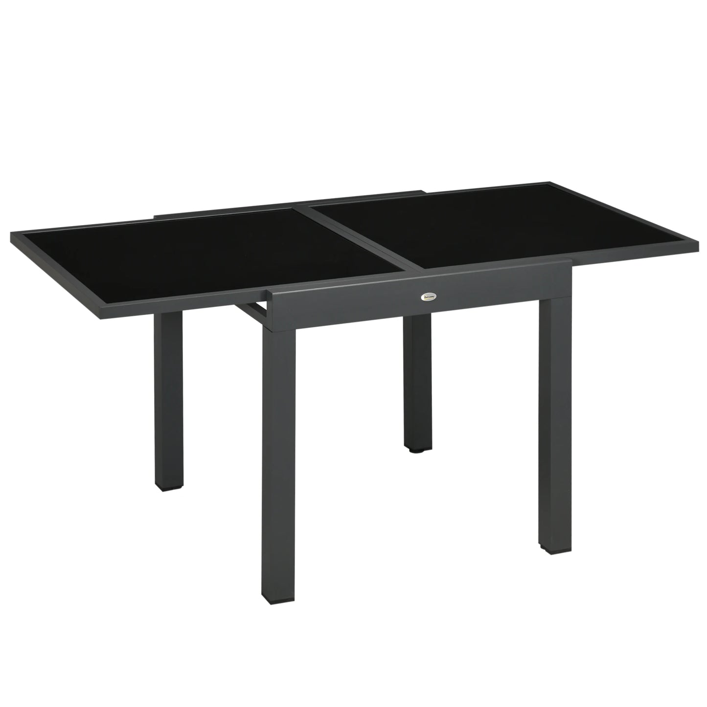 Uitklapbare Tuin Eettafel van Aluminium - Zwarte Glasplaat - Verstelbare Tuinmeubel - Compacte Eettafel - Extensibele Tafel voor Tuin en Binnengebruik - Duurzaam en Makkelijk Schoon te Maken - QUORE