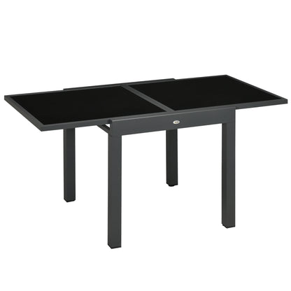 Uitklapbare Tuin Eettafel van Aluminium - Zwarte Glasplaat - Verstelbare Tuinmeubel - Compacte Eettafel - Extensibele Tafel voor Tuin en Binnengebruik - Duurzaam en Makkelijk Schoon te Maken - QUORE