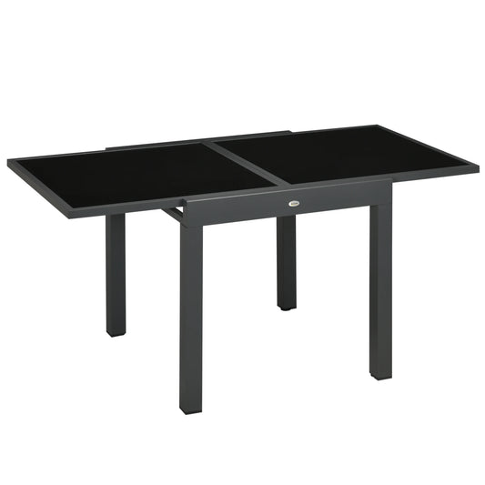 Uitklapbare Tuin Eettafel van Aluminium - Zwarte Glasplaat - Verstelbare Tuinmeubel - Compacte Eettafel - Extensibele Tafel voor Tuin en Binnengebruik - Duurzaam en Makkelijk Schoon te Maken - QUORE