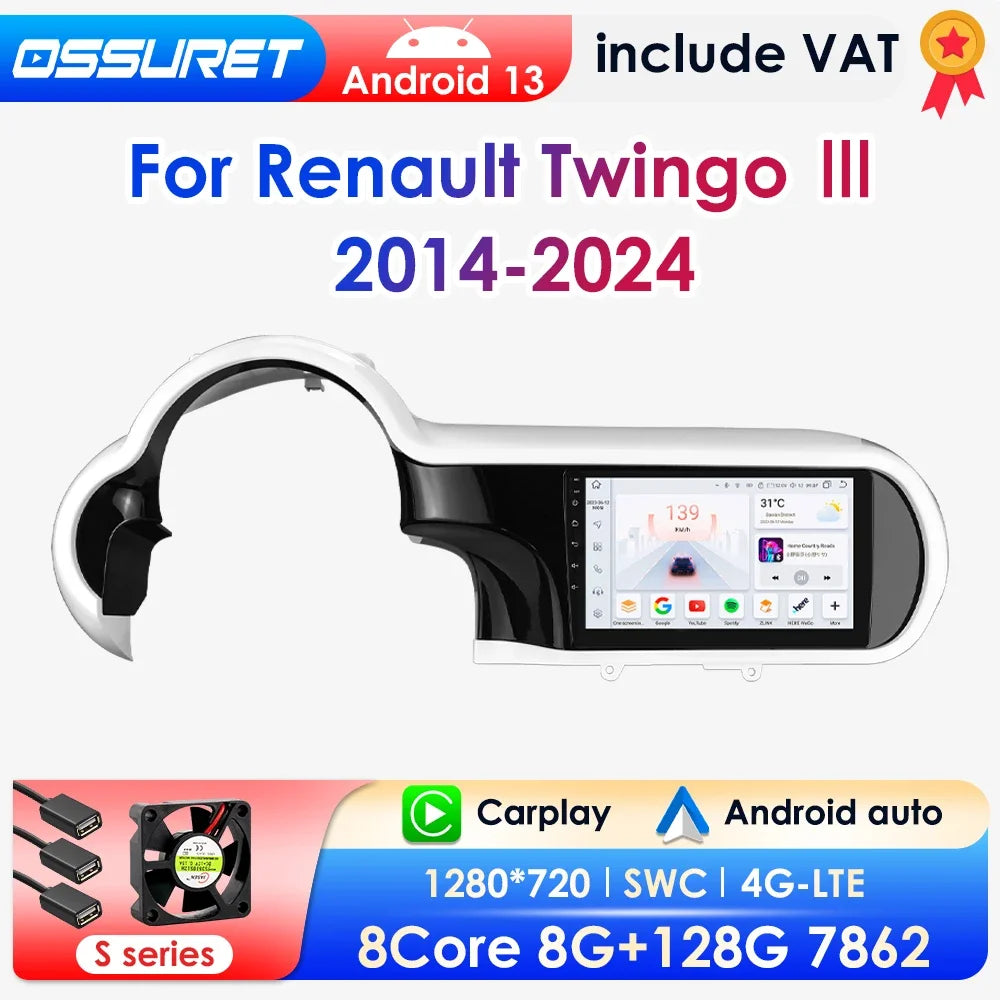 2DIN Android 13 Autorradio – Multimedia Speler – Navigatiesysteem – Draadloos CarPlay – 360 Camera – 9 Inch Touchscreen – Stuurwielbediening – Compatibel Renault Twingo III 2014-2024