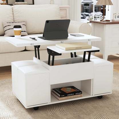 Liftable multifunctional coffee table - the desktop can be opened into 2 tables, large capacity, multifunctional table - QUORE