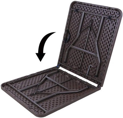 Inklapbare Tafel En Banken – Campingset – Buitenmeubel – Picknicktafel – Feestset – Rattan Look – Hoog Draagvermogen