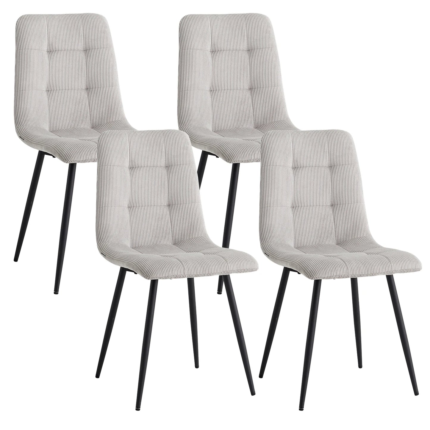 Eetkamerstoelen - Eetstoelen - Keukenstoelen - Set van 4 - Ergonomische - met Rugleuning - Voor Keuken - Eetgedeelte - Corduroy Stof - Metalen Poten - 43 x 44 x 99.5 cm - Grijs