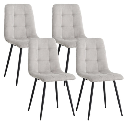 Eetkamerstoelen - Eetstoelen - Keukenstoelen - Set van 4 - Ergonomische - met Rugleuning - Voor Keuken - Eetgedeelte - Corduroy Stof - Metalen Poten - 43 x 44 x 99.5 cm - Grijs