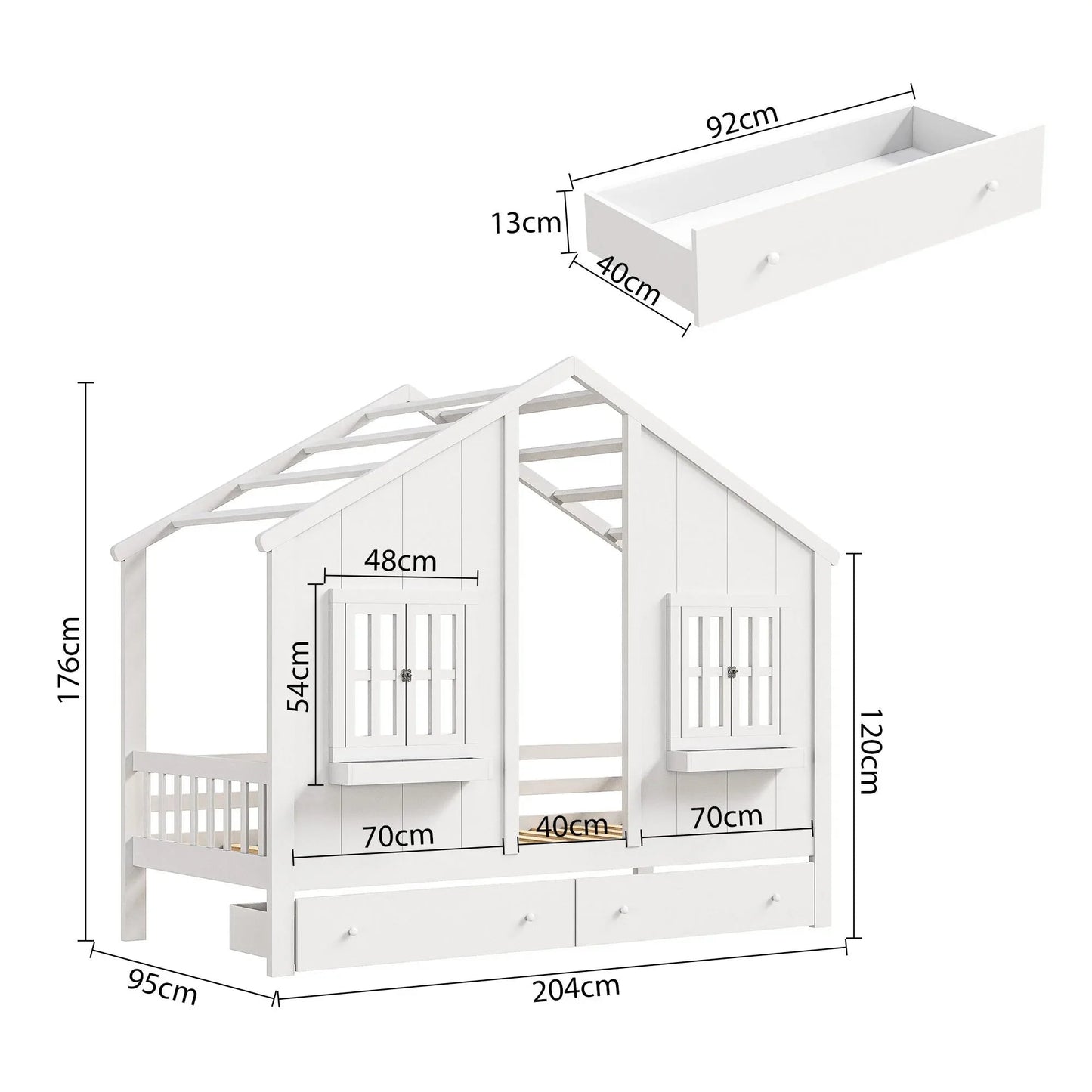 Kinderbed – Huisbed – Bedhuisje – Kinderbed Met Opberglade – Grenenhout – 90x200 Cm Matrasmaat