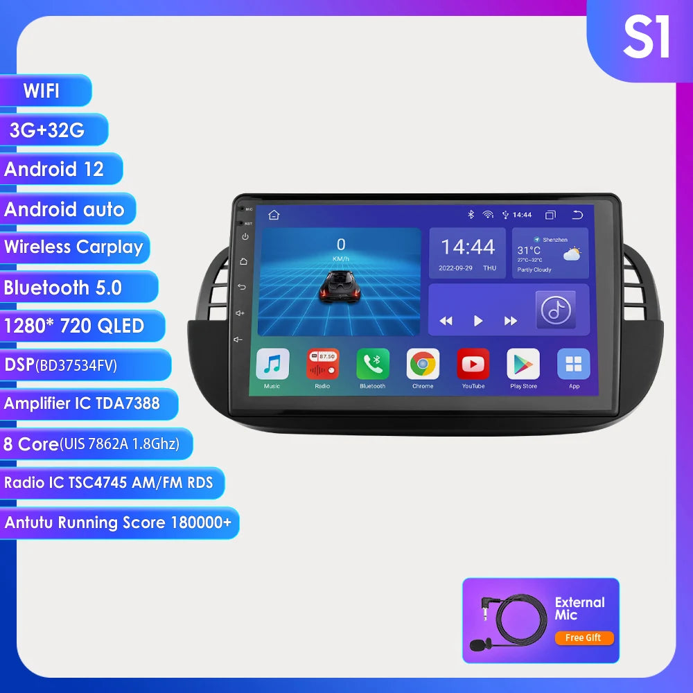 9 Inch Android Autoradio – Multimedia Speler – Auto Stereo – GPS Navigatie – Draadloos CarPlay – Android 13 Systeem – 4 GB RAM – 128 GB Opslag
