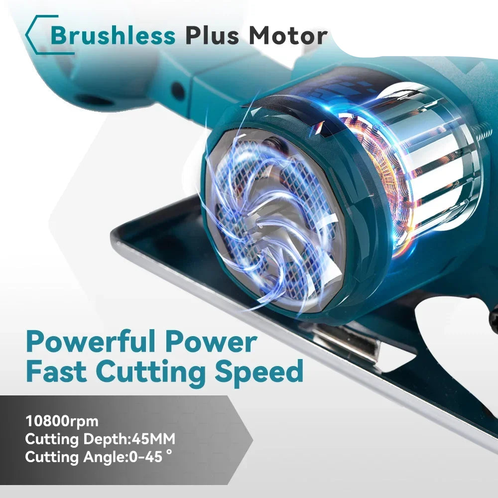 Accu Cirkelzaag - 125 mm Zaagblad - Handcirkelzaag - 0-45° Verstekzaag - Brushless Motor - Voor Hout - PVC - en Tegels - 10800RPM - Zonder Accu