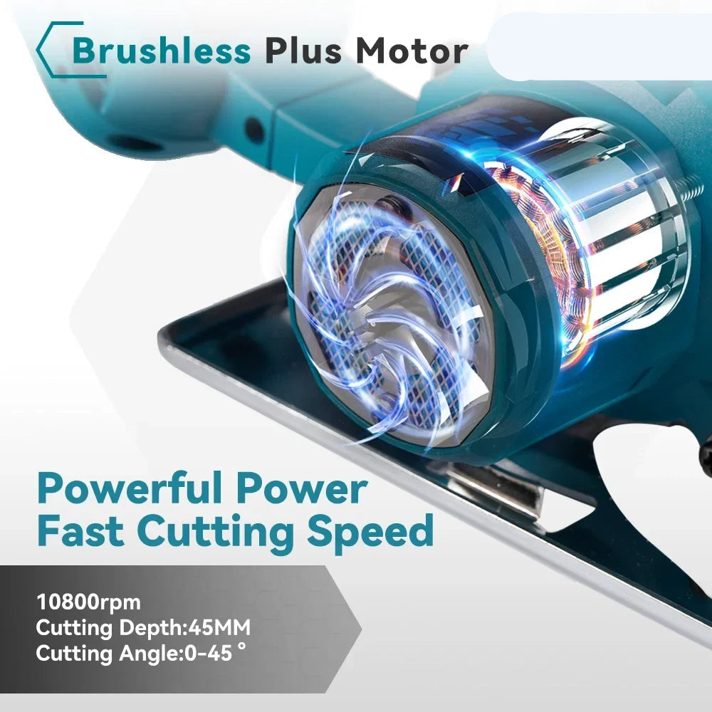 Accu Cirkelzaag - 125 mm Zaagblad - Handcirkelzaag - 0-45° Verstekzaag - Brushless Motor - Voor Hout - PVC - en Tegels - 10800RPM - 2 Accu's met 1 Lader