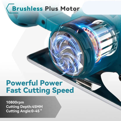 Accu Cirkelzaag - 125 mm Zaagblad - Handcirkelzaag - 0-45° Verstekzaag - Brushless Motor - Voor Hout - PVC - en Tegels - 10800RPM - 2 Accu's met 1 Lader