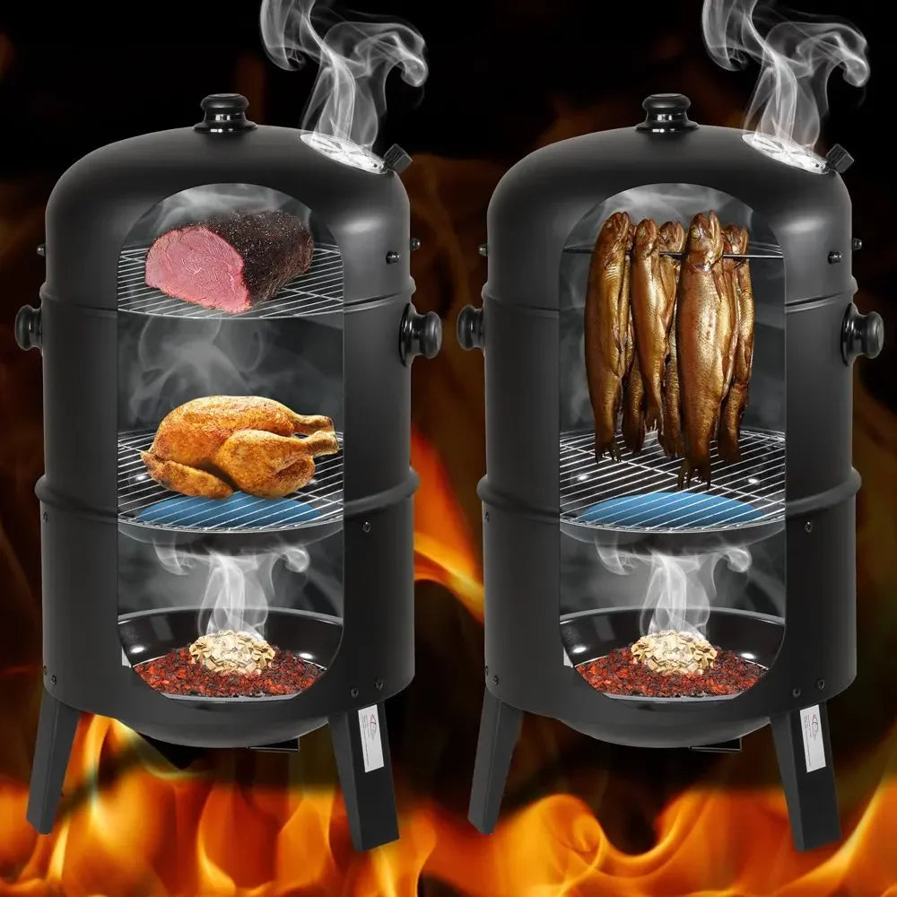 BBQ - BBQ Houtskool - Smoker - 3-in-1 - Ø45cm - Verticale - Barbecue - Rookton met Thermometer en Grillroosters – Outdoor Rookoven Klassiek Model - Ronde