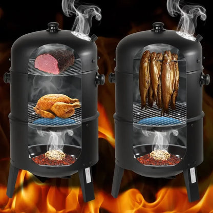 BBQ - BBQ Houtskool - Smoker - 3-in-1 - Ø45cm - Verticale - Barbecue - Rookton met Thermometer en Grillroosters – Outdoor Rookoven Klassiek Model - Ronde