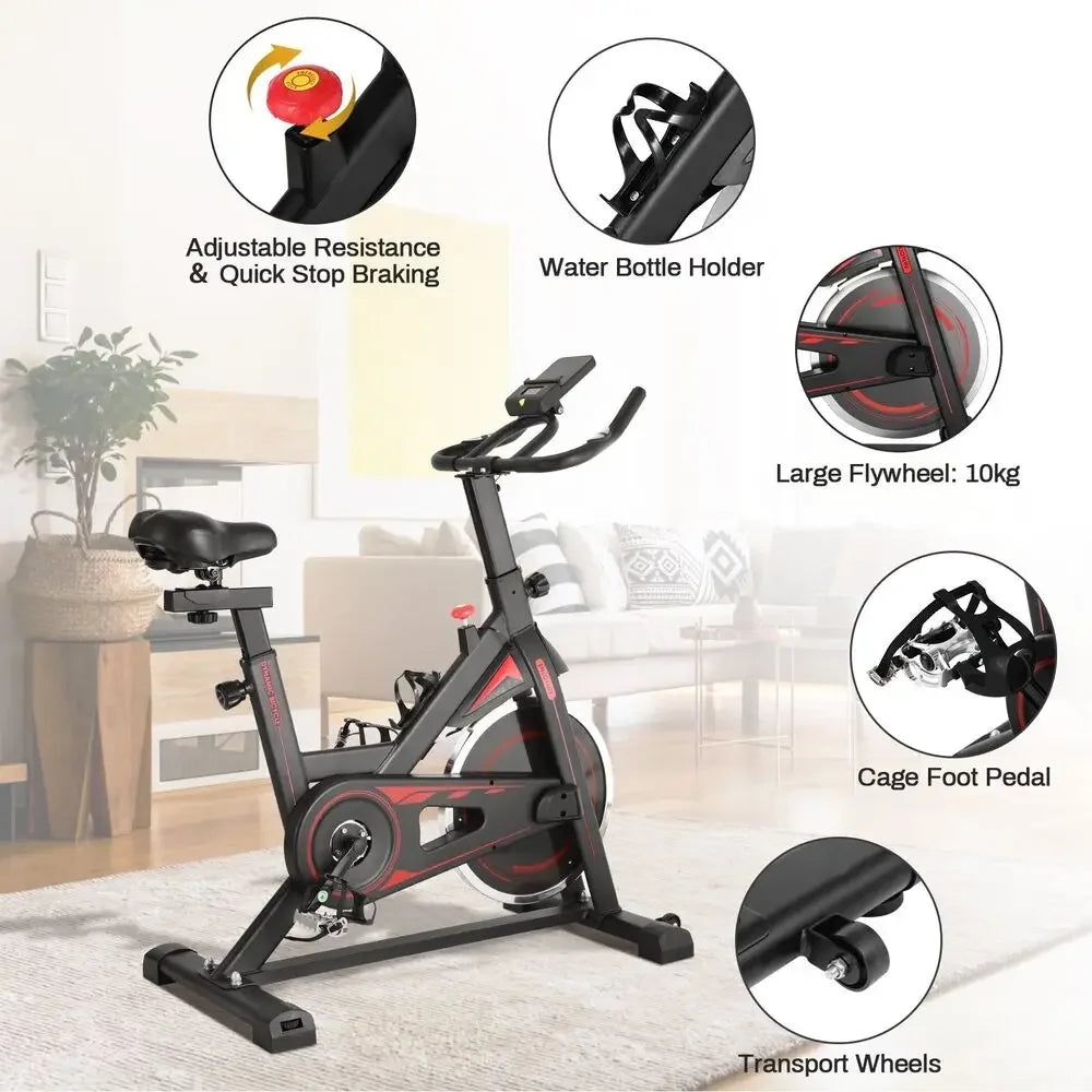 Hometrainer – Spinningfiets – Fitnessfiets – Ergometer – Binnenfiets – Verstelbaar Zadel & Armsteunen – 10 kg Vliegwiel & LCD-Display