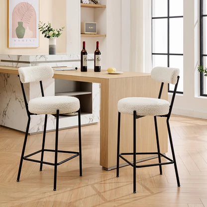 Wpond 27" Boucle Bar Stools Set of 2, Boucle Counter Stools with Back for 2 People, Modern Metal Tall Bar Stools, Upholstered Co - QUORE