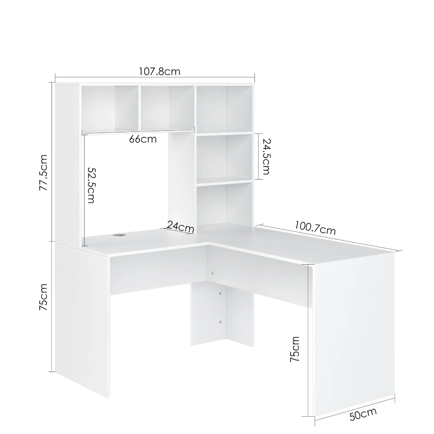 Hoekbureau - Bureau - Game Bureau - L-vormig Computertafel - 124.7 x 107.8 x 152.5 cm - Kantoor- en Studiemeubilair - Desk - Wit - QUORE