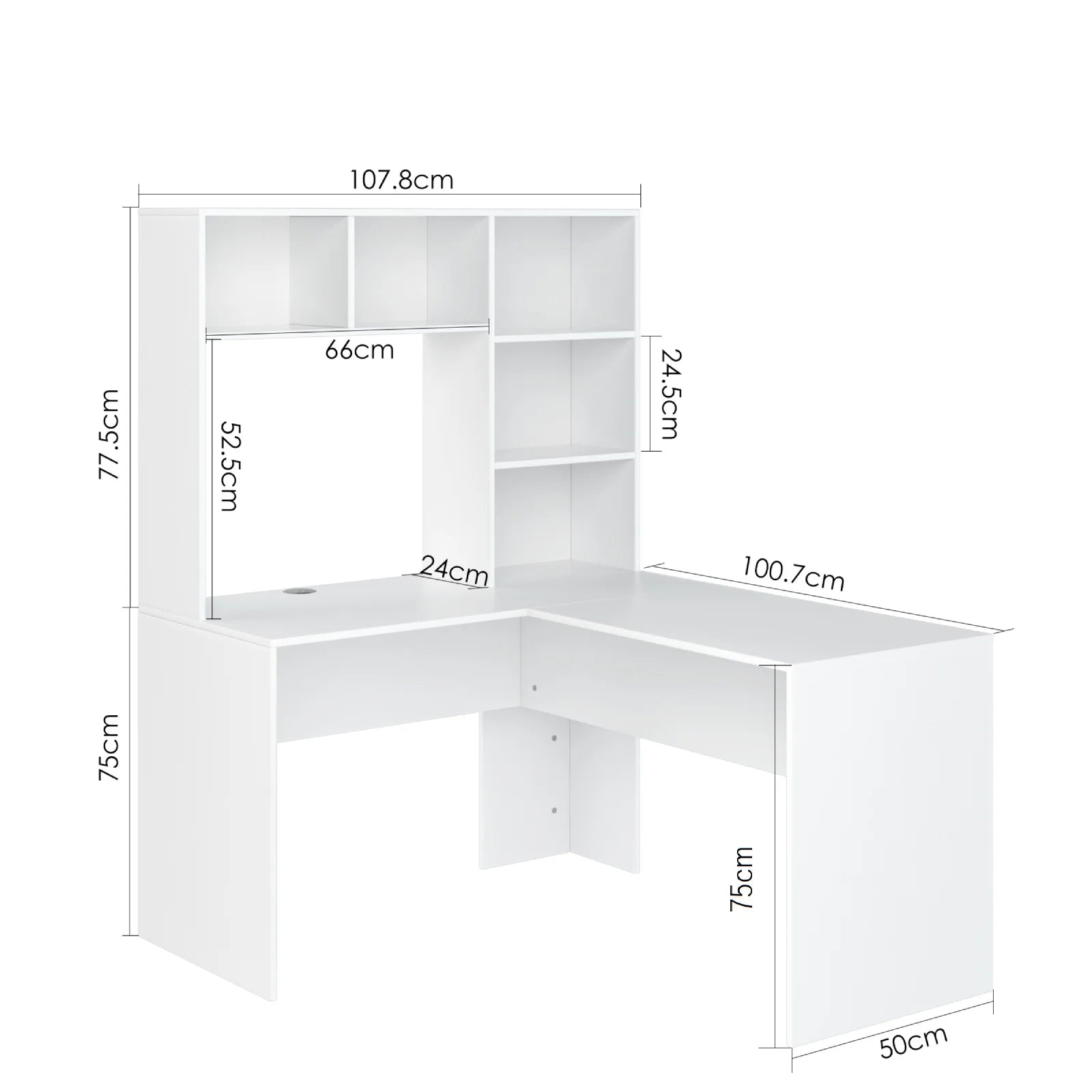Hoekbureau - Bureau - Game Bureau - L-vormig Computertafel - 124.7 x 107.8 x 152.5 cm - Kantoor- en Studiemeubilair - Desk - Wit - QUORE