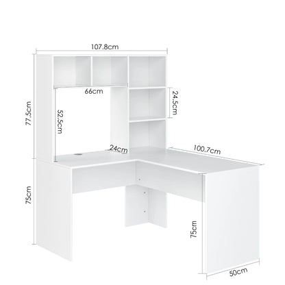 Hoekbureau - Bureau - Game Bureau - L-vormig Computertafel - 124.7 x 107.8 x 152.5 cm - Kantoor- en Studiemeubilair - Desk - Wit - QUORE