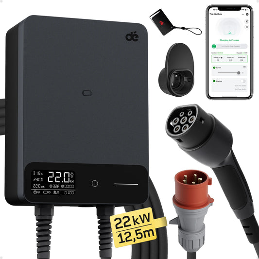 Wallbox 11kW – Laadstation – EV Lader – Elektrische Autolader – Thuisoplader – 12m Type 2 Kabel – Plug & Play – RFID Beveiliging – LED Display - QUORE