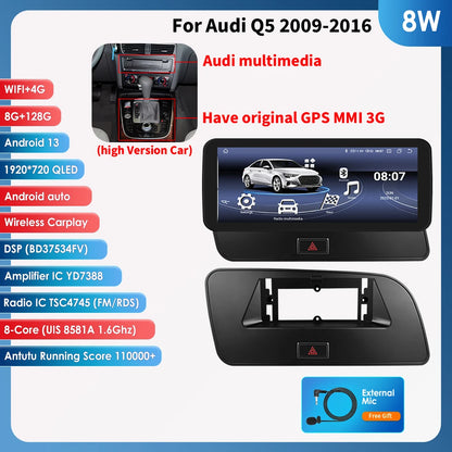 Hizpo AI Voice WIFI 4G-LTE Android 14Car Radio for Audi Q5 2009-2016 Multimedia Video Player GPS 2din BT Autoradio