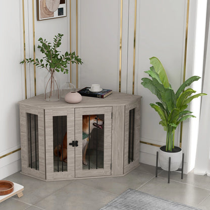Hondenbench – Hondenhok – Hondenmand – Hond Bench – Houten Constructie – Afneembaar Kussen - 104 x 55 x 63 cm - Grijs