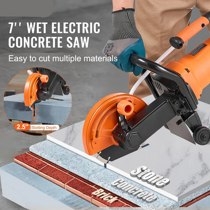 Elektrische Betonzaag - Betonfrees - Betonzagen -Steenzaagmachine - Muurfrees - Zaagmachine - 7inch - 2000W - Cirkelzaag - met Waterkoeling & Pomp - Nat/Droog Schijfzaag - Met D-handvat & Dubbele Schakelaar - voor Beton - Steen - en Baksteen