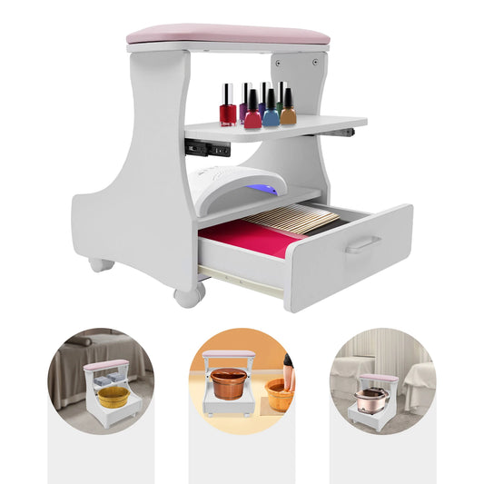 Pedicure Stool -  Nagelbank - Stoel schoonheidssalon - Manicure Chair - Footbath Stool with Wheels - 20kg - Wit