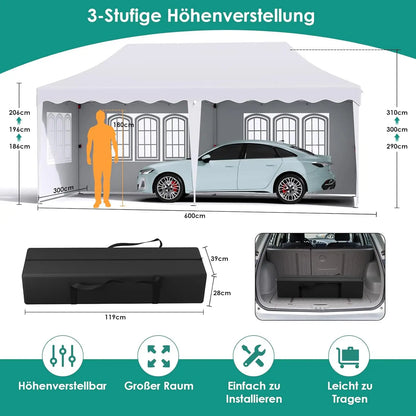 Tuinpaviljoen – Partytent – Pop-Up Tent – Inklapbare Tent – 3X6 Meter – Waterdicht 210D Oxford – UV-Bescherming Factor 50+ - Zwart - QUORE