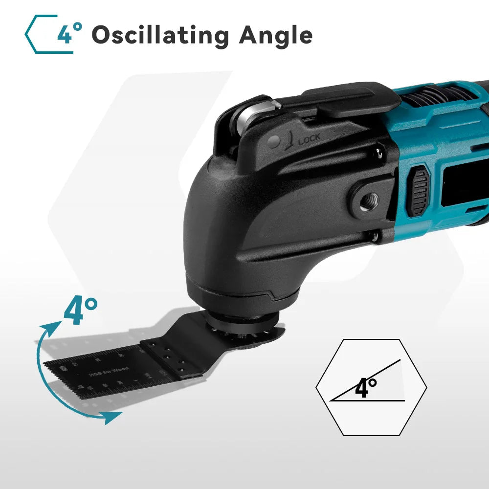 Oscillerende Multitool - Borstelloze - Multifunctionele Tool - Elektrische Zaag - Trimmer - Schop - Polijstmachine -Houtbewerking Tool - voor 18V-21V Batterij - met 2 Accu - 8500-24000PM - Blauw - QUORE