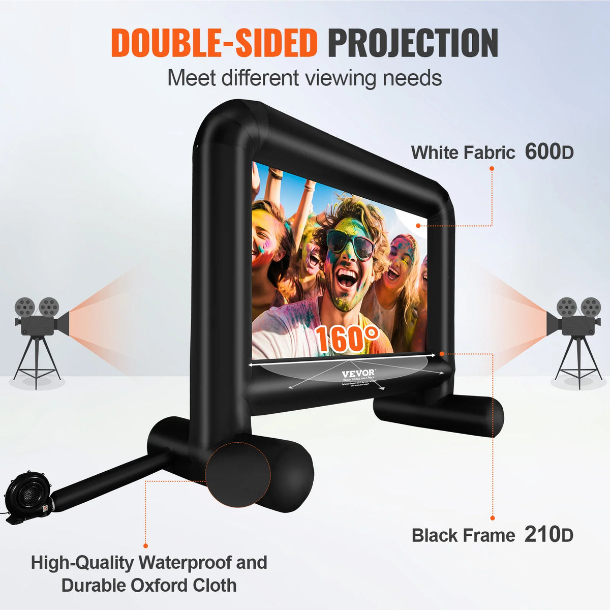 Beamer Scherm - Projector Scherm - Projector Screen - Projector Scherm voor Beamer - Projector Doek - Home Cinema Thuisbioscoop - Draagbare Beamer - Outdoor Projectie - 16ft - QUORE
