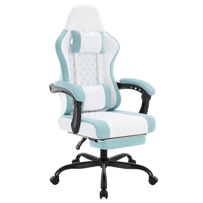 Gaming Stoel - Massage Gaming Stoel - Bureaustoel - Swivel Stoel - met Voetsteun - Hoofdsteun - Verstelbare - Rugleuning - Lendenkussen - Ergonomische - Draaibare - 70 x 70 x 127 cm - Wit & Blauw