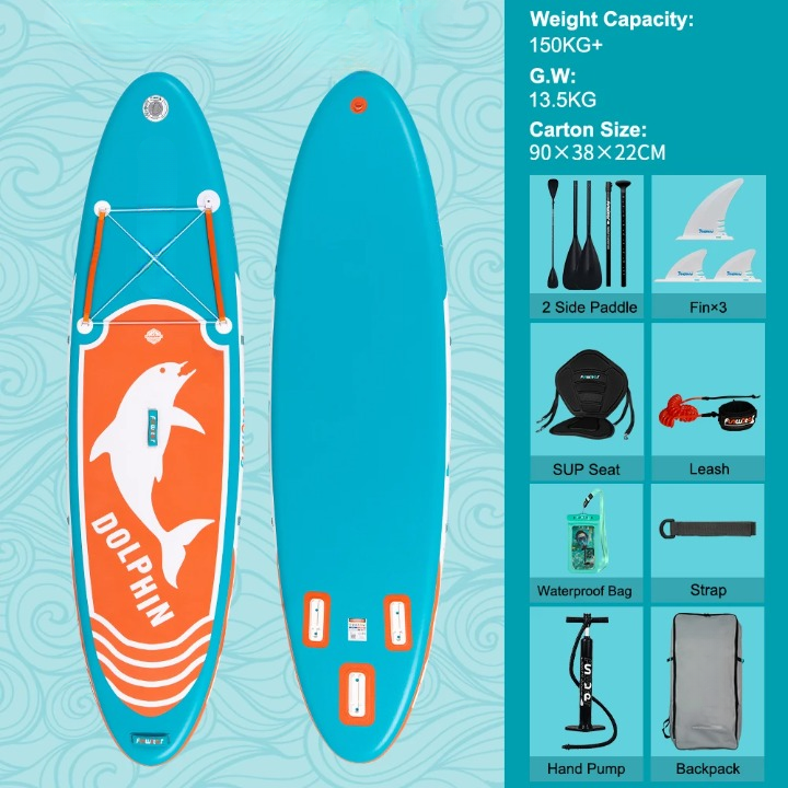 Supboard - Paddle Board - Peddelplank - Surfplank - Opblaasbaar - Inc. Rugzak - Peddel - Handpomp - Reparatieset - Leiband - Vinnen - Handleiding - Waterdichte Tas - 320 x 84 x 15 cm - Blauw