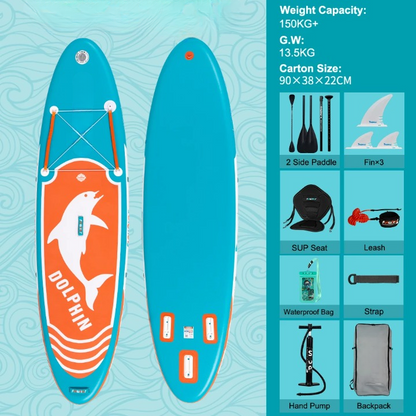 Supboard - Paddle Board - Peddelplank - Surfplank - Opblaasbaar - Inc. Rugzak - Peddel - Handpomp - Reparatieset - Leiband - Vinnen - Handleiding - Waterdichte Tas - 320 x 84 x 15 cm - Blauw