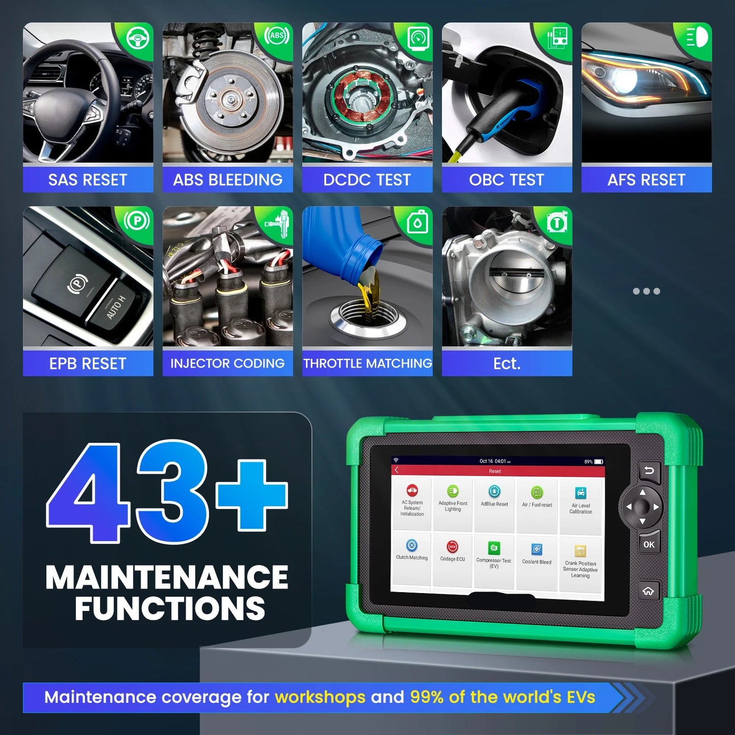 CRP919 EV Autodiagnose Scanner – OBD2 Diagnose Tool – Auto Scanner – Elektrische Auto Scanner – Hybride Auto Scanner – 7 Inch Touchscreen – 43+ Resetfuncties
