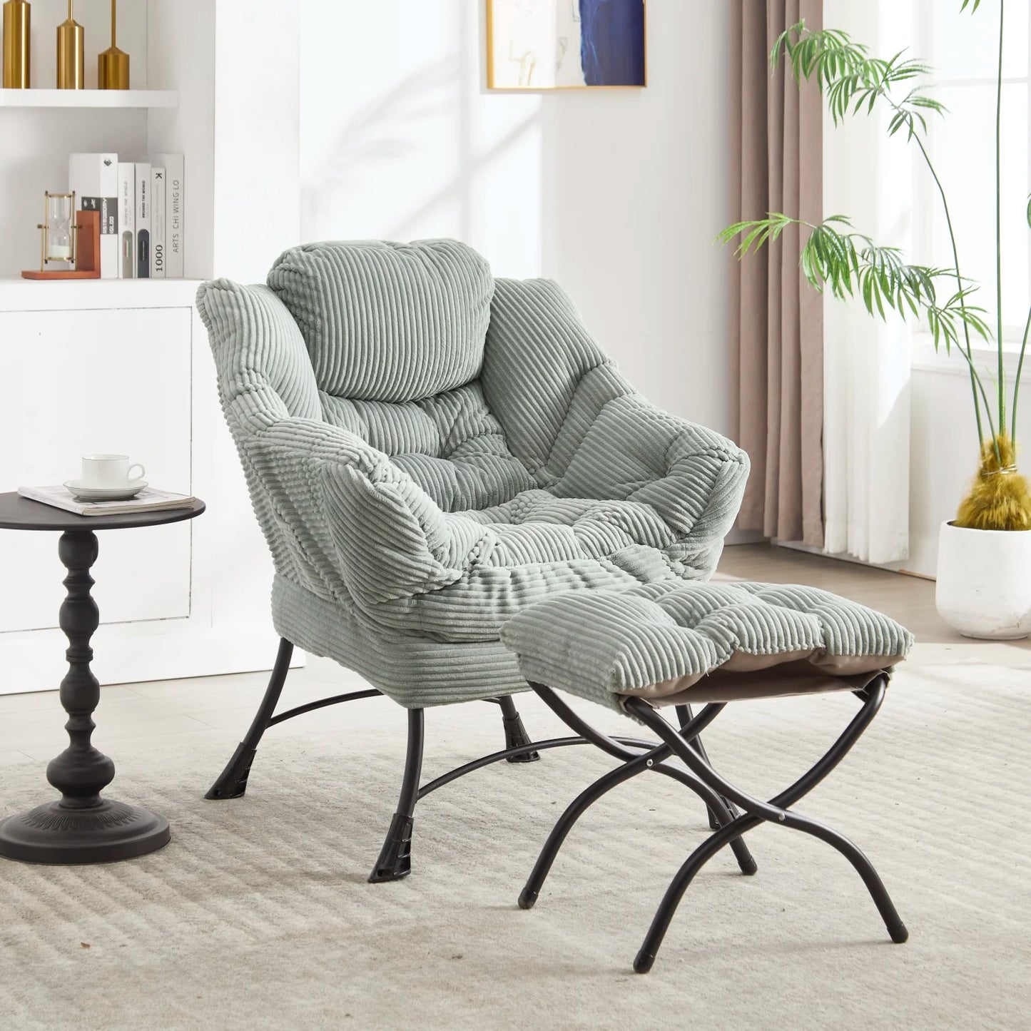 Lounge Stoel – Relaxstoel – Fauteuil – Zitstoel – Met Voetenbank – Ergonomisch Design – Metalen Constructie - 77.5 x 66 x 19 cm - Mint