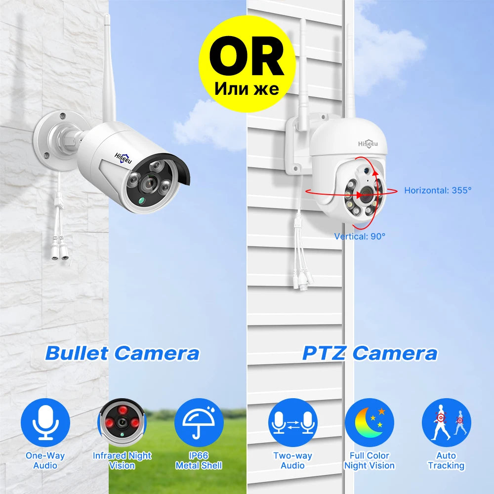 3MP PTZ Camera Bewakingsset – Draadloze Beveiligingscamera – CCTV Camerasysteem – Wifi Buitencamera – Bewakingscamera Met NVR – Full Color Nachtzicht – Automatische Bewegingstracking - QUORE