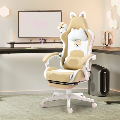 Bureaustoel – Bureaustoel Met Wieltjes – Kantoorstoel – Gamestoel – Bureaustoel Ergonomisch – Shiba Inu Design – Verstelbare Rugleuning – Synthetisch Leer