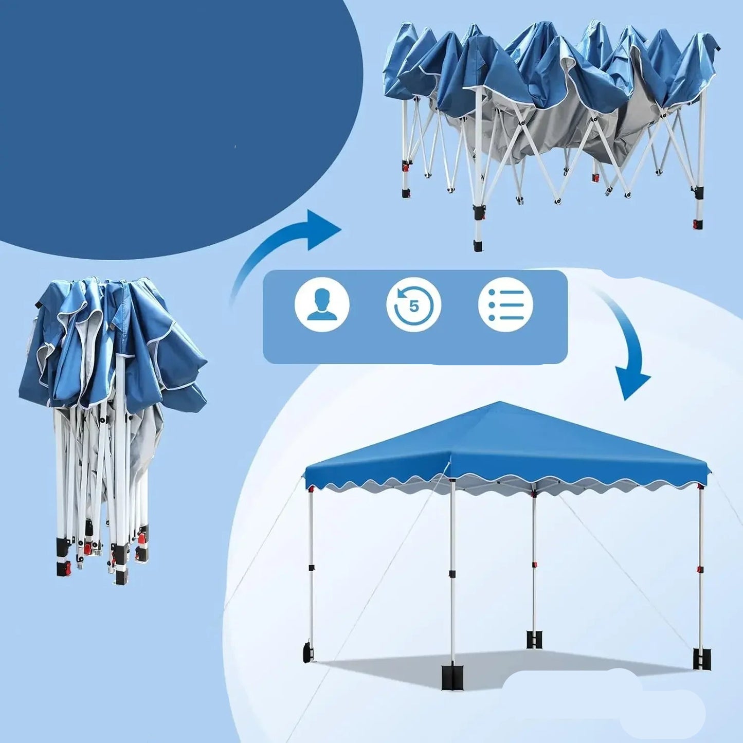 Tuinpaviljoen - Partytent - Partytenten - Paviljoen - Easy up Partytent - 3x3m - Waterdicht - Pop-up Tent - Opvouwbare - Inclusief 4 Gewichtszandzakken en Draagtas - Blauw