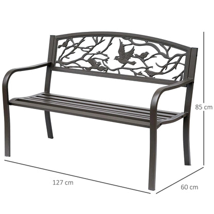 Tuin Bank - Tuinbank Hout - Tuinbanken - Garden Furniture - Stalen Tuinbank met Decoratieve Rugleuning en Dierenmotief - 127x60x85 cm - Chocoladebruin - QUORE