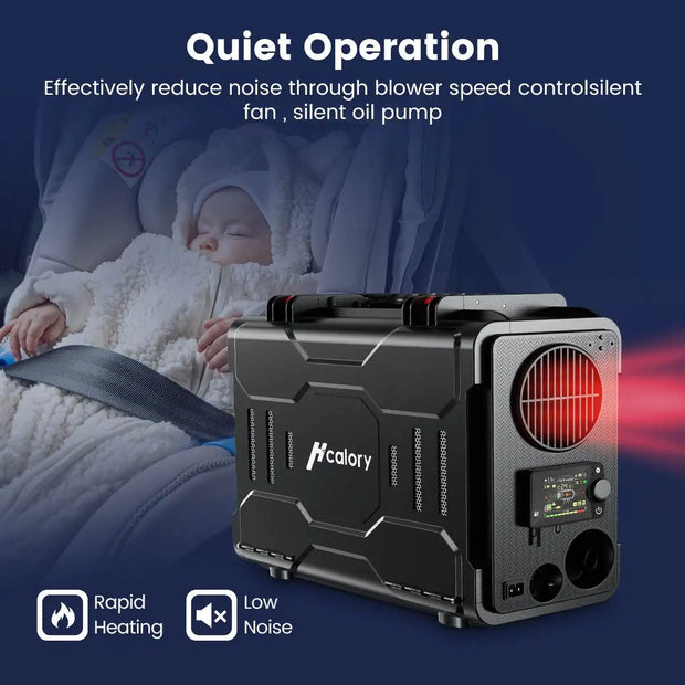 Hcalory - Dieselkachel - Elektrische kachel - Gereedschapskistvormige dieselluchtverwarmer - Verwarming en ventilatoren - Benzineluchtverwarmer - met afstandsbediening en lcd-monitor - Met EU-adapter - 12V - 8KW - Zwart