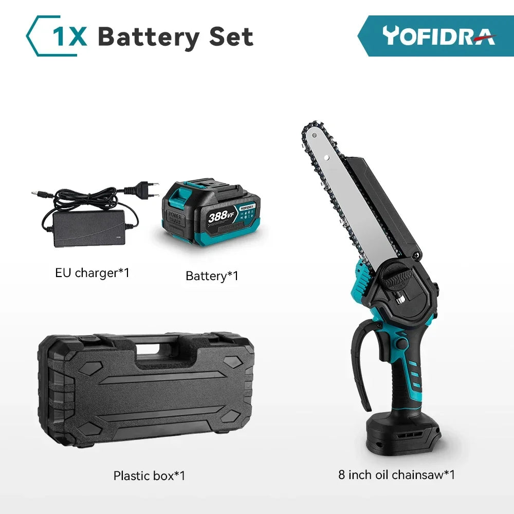 YOFIDRA 8 Inch Mini Brushless Electric Chainsaw Cordless Pruning Saw Cordless Woodworking Garden Tool For Makita 18V Battery Pin - QUORE