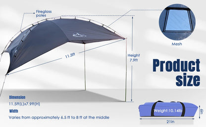 Waterdichte Auto Achtertent – Zonnescherm & Regenluifel – Universele SUV Tent – 350x240x105 cm – 4 Seizoenen - QUORE