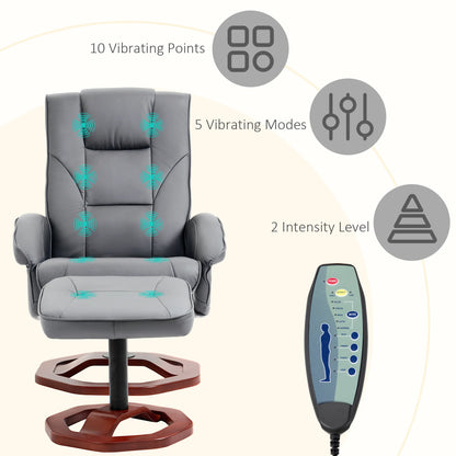 Massagestoel – Relaxstoel – Massagefauteuil – Ontspanningsstoel – Voetenbank – 10 Massagepunten – Verstelbare Rugleuning Kunstleer - Donkergrijs
