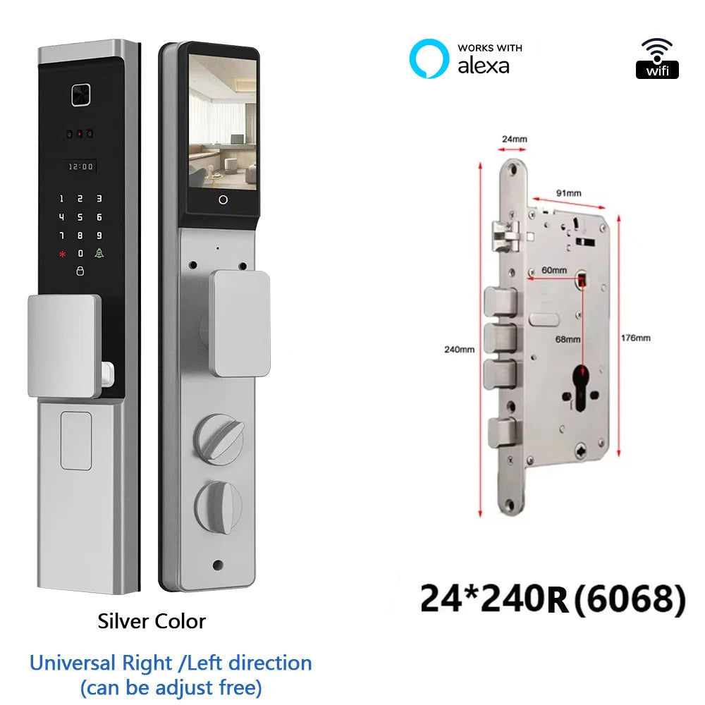Slimme Deurslot – Elektronisch Slot – Digitale Deurslot – Toegangssysteem – Veiligheidsdeurslot – 8 Ontgrendelingsmethoden – IP66 Weerbestendig - Zilverkleur - 24x240R - 6068 insteek - QUORE