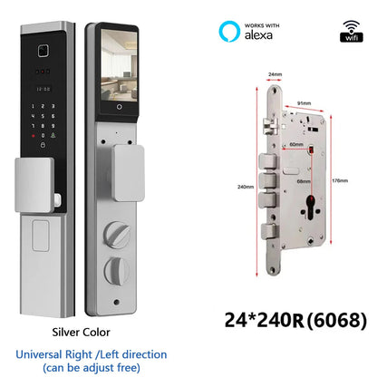 Slimme Deurslot – Elektronisch Slot – Digitale Deurslot – Toegangssysteem – Veiligheidsdeurslot – 8 Ontgrendelingsmethoden – IP66 Weerbestendig - Zilverkleur - 24x240R - 6068 insteek - QUORE