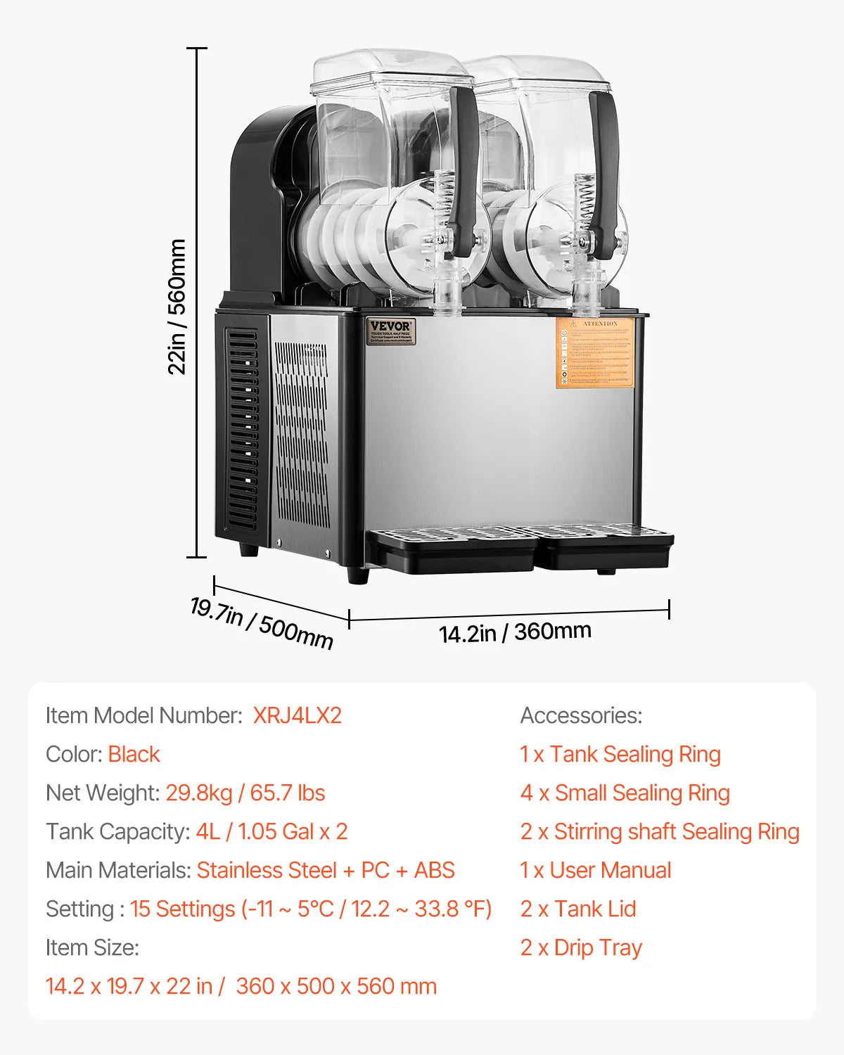 Slushy Machine – Slushmachine – IJsmachine – Frozen Drink Maker – Dubbele Tanks 2x4L – Instelbare Temperatuur
