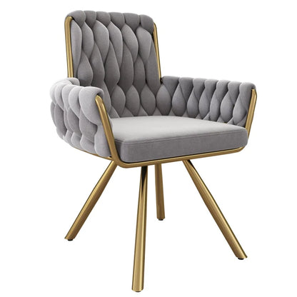 Draaibare eetkamerstoel – Velvet stoel – Bureaustoel – Armstoel – Salonstoel – Lichtgrijs – Luxe velvet bekleding – 360° draaibaar